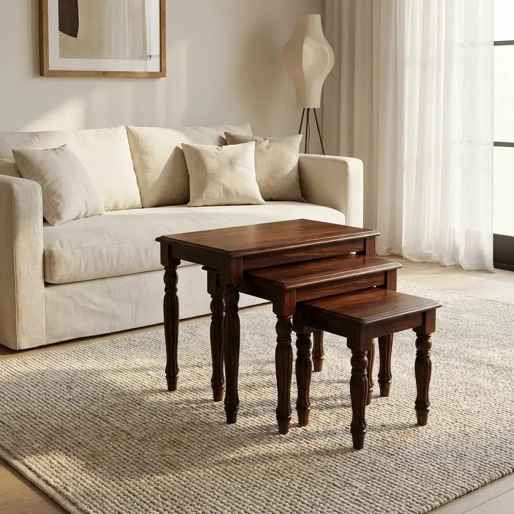 Maximize your floor plan with this set of three modern nesting stools, where minimalist design meets everyday versatility. Perfectly proportioned to tuck away when not in use, these stools offer a sophisticated seating or side-table solution that adapts instantly to your hosting needs. With their clean lines and professional-grade finish, they bring a high-end, contemporary aesthetic to any space, proving that stylish home accents can be both functional and effortless.