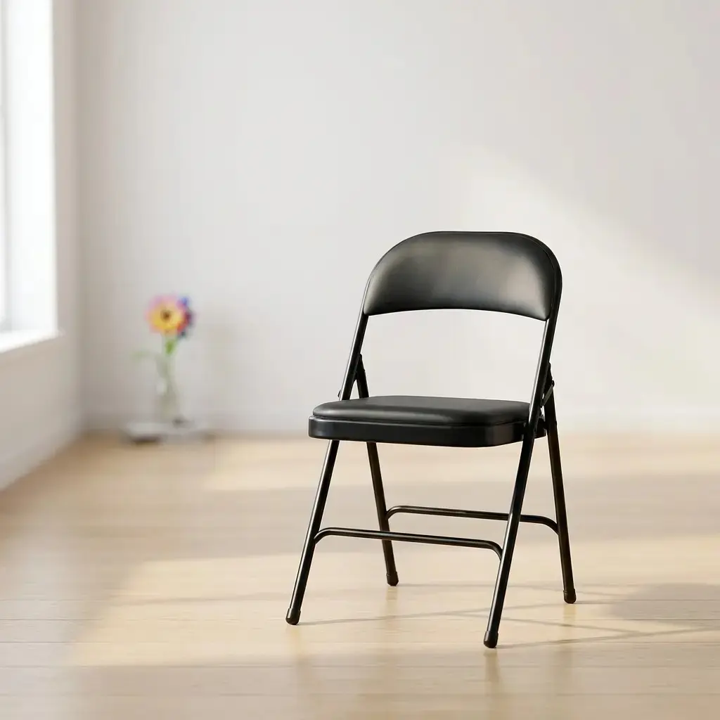 Elevate your workspace with this premium black leather foldable chair, where executive style meets space-saving efficiency. Designed for modern professionals, it combines a sleek, photorealistic aesthetic with high-quality padding for a seating solution that is as comfortable as it is versatile. Perfect for high-end offices or stylish guest seating, it offers a sophisticated finish that folds away in seconds without compromising on luxury.
