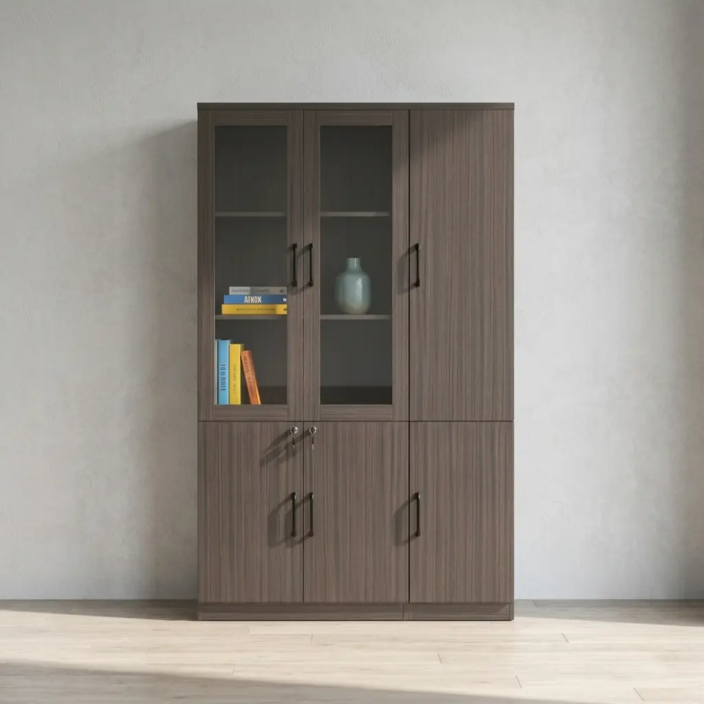 Modern Wooden Office Cabinet with Secure Lock and High-Capacity Storage Space
