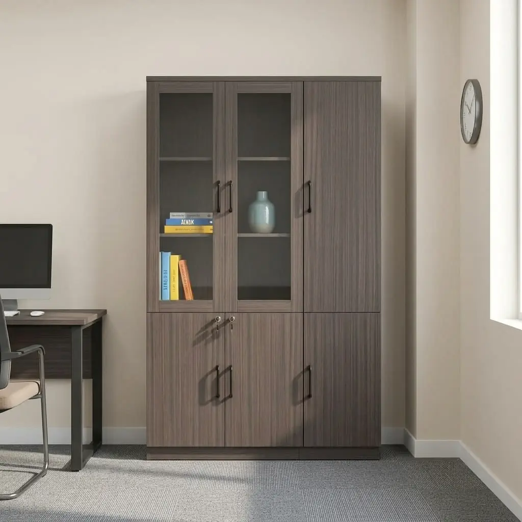 Modern Wooden Office Cabinet with Secure Lock and High-Capacity Storage Space
