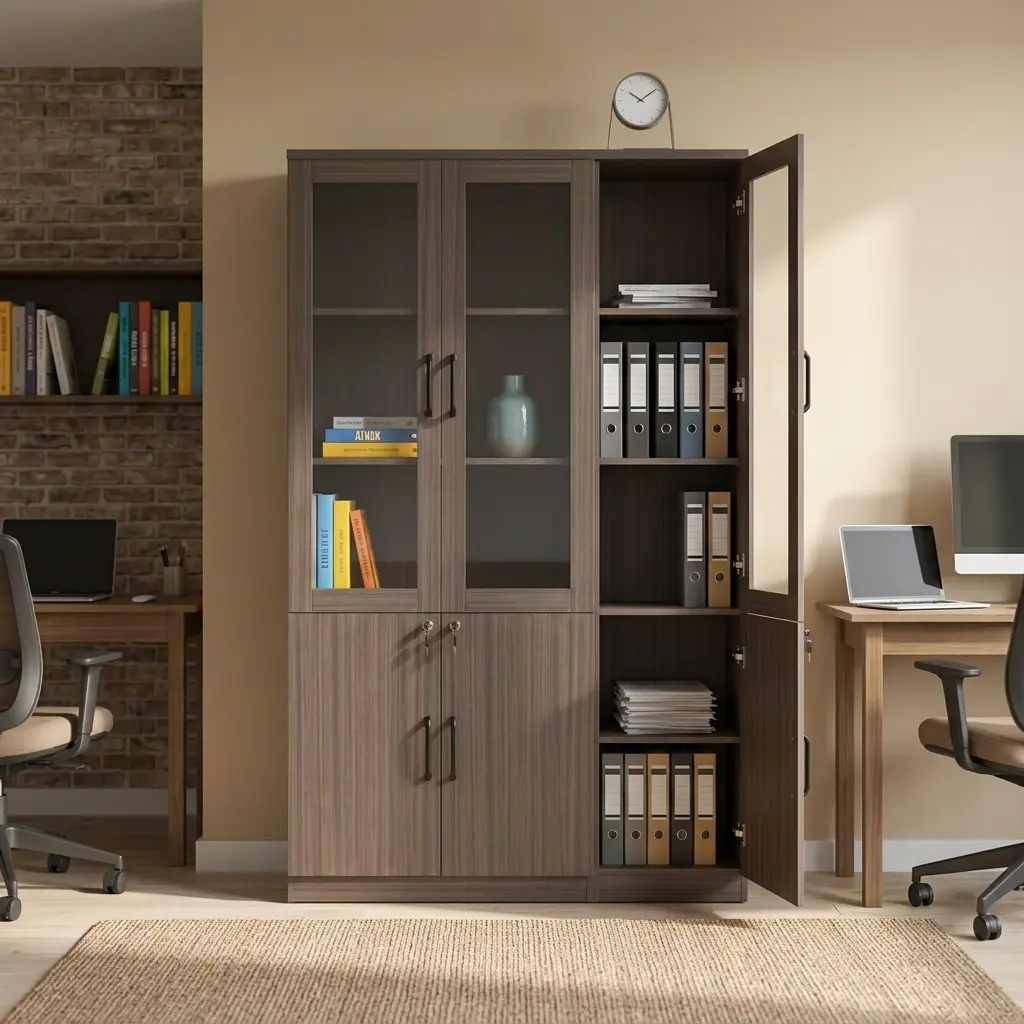 Modern Wooden Office Cabinet with Secure Lock and High-Capacity Storage Space