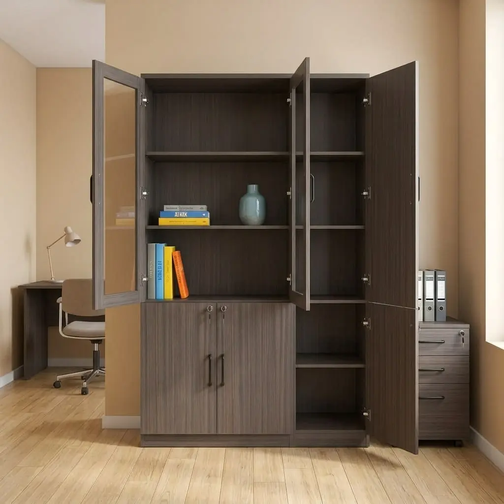 Modern Wooden Office Cabinet with Secure Lock and High-Capacity Storage Space