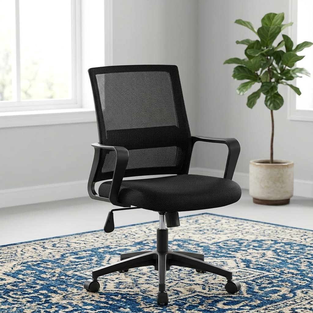 Captain Mesh Office Chair with Ergonomic Breathable Backrest, Padded Seat, and Adjustable Swivel Base
