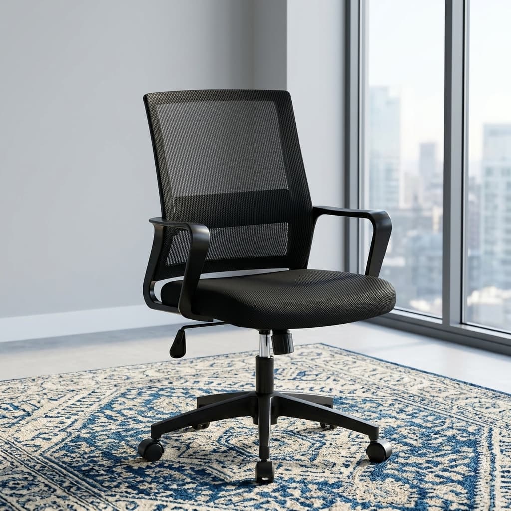 Captain Mesh Office Chair with Ergonomic Breathable Backrest, Padded Seat, and Adjustable Swivel Base