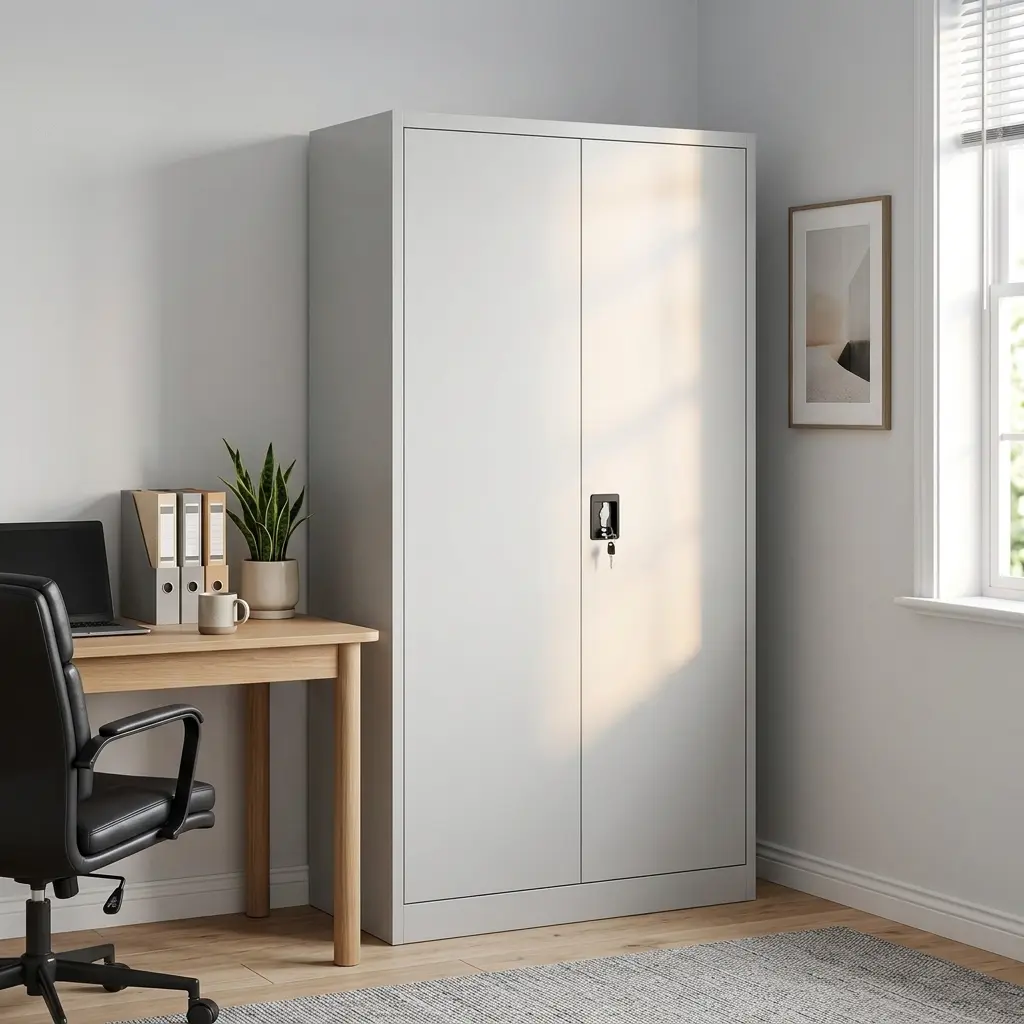 Durable White Steel Office File Cabinet with Two Full-Length Locking Doors and High-Capacity Secure Document Storage