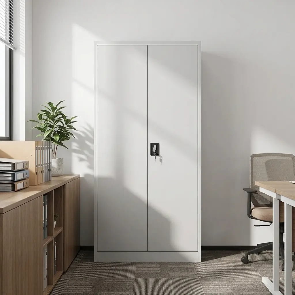 Durable White Steel Office File Cabinet with Two Full-Length Locking Doors and High-Capacity Secure Document Storage