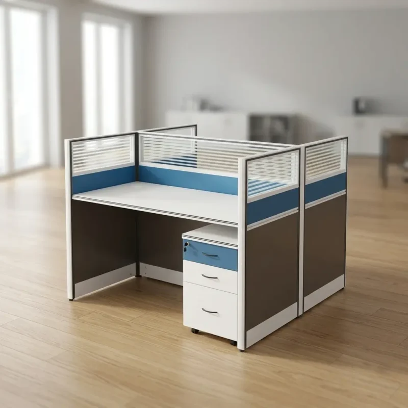 2 Seater Office Workstation Improve productivity and workspace organization with this modern 2 Seater Office Workstation, designed to provide comfort, efficiency, and professional style for contemporary offices. Whether you are setting up a corporate office, startup workspace, coworking environment, or home office, this workstation offers a practical solution for collaborative and individual tasks. Moreover, its sleek and space-saving design enhances the overall appearance of any office setting. Constructed from high-quality materials with a strong and durable frame, this office workstation desk delivers excellent stability and long-lasting performance. In addition, the sturdy structure supports daily office activities efficiently, thereby making it suitable for busy work environments. Therefore, businesses can rely on this workstation for dependable and professional office functionality. Furthermore, the spacious dual-user design provides enough working area for computers, laptops, files, and office accessories. As a result, employees can work comfortably while maintaining an organized and clutter-free workspace. Additionally, the smart layout promotes teamwork and communication, thus improving collaboration and workplace productivity. Besides offering a functional workspace, this 2 person office workstation also helps maximize available office space effectively. Consequently, it is ideal for both small and large offices that require efficient furniture solutions. The ergonomic design also ensures comfortable seating and legroom, thereby supporting better posture and comfort during long working hours. Moreover, the modern finish and clean lines complement different office interiors, including executive offices, shared workspaces, and professional business environments. The easy-to-clean surface also helps maintain a neat and polished appearance over time. Whether used in a corporate office, call center, or coworking space, this workstation combines durability, organization, and style in one practical office solution. Key Features: Modern 2 seater office workstation design Spacious dual-user working surface Durable and stable frame construction Space-saving layout for efficient office organization Large workspace for computers and office accessories Ergonomic design for enhanced comfort Easy-to-clean and scratch-resistant surface Professional appearance for modern offices Suitable for corporate offices and coworking spaces Benefits: Enhances teamwork and workplace productivity Maximizes office space efficiently Creates an organized and professional environment Provides comfortable working space for two users Perfect for commercial and professional offices