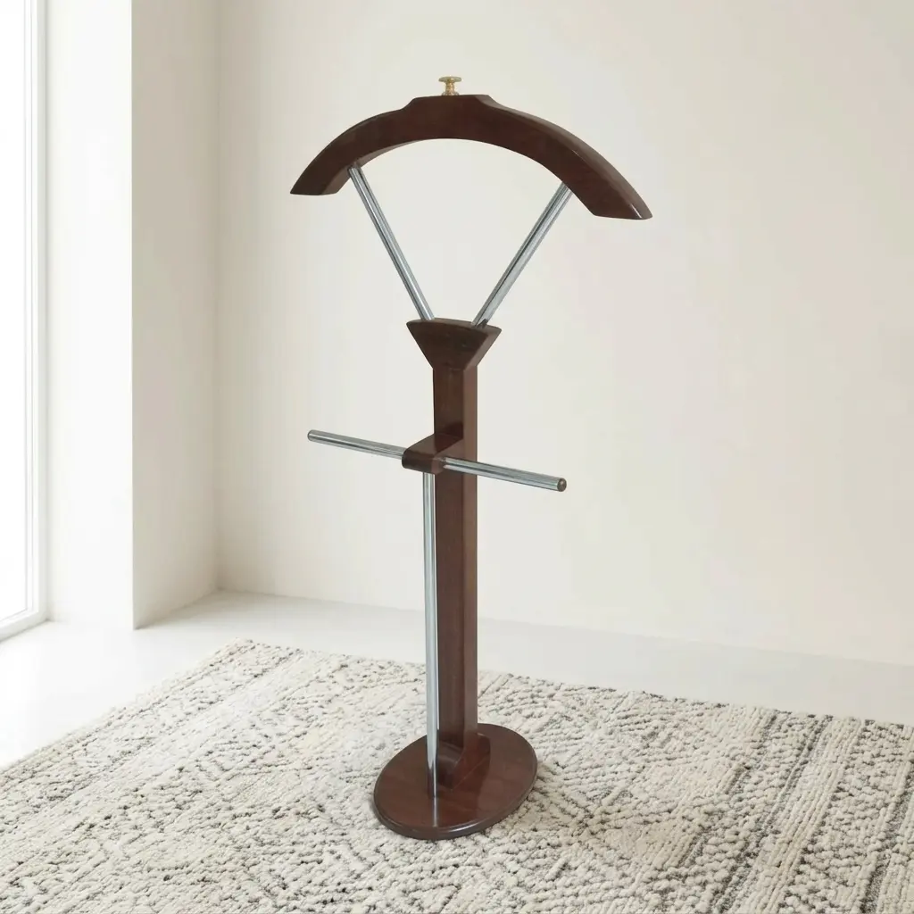 Classic free-standing mahogany wood coat rack featuring a turned accent top finial, twelve curved multi-tier hanging hooks, a central turned wooden post, and a stable four-legged pedestal base.