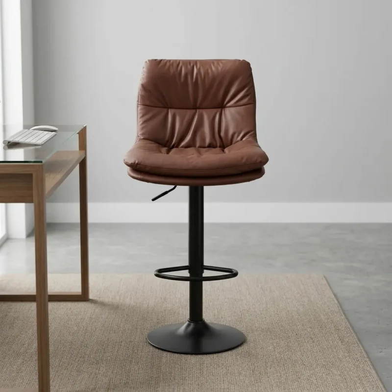 Adjustable Brown Leather Barstool